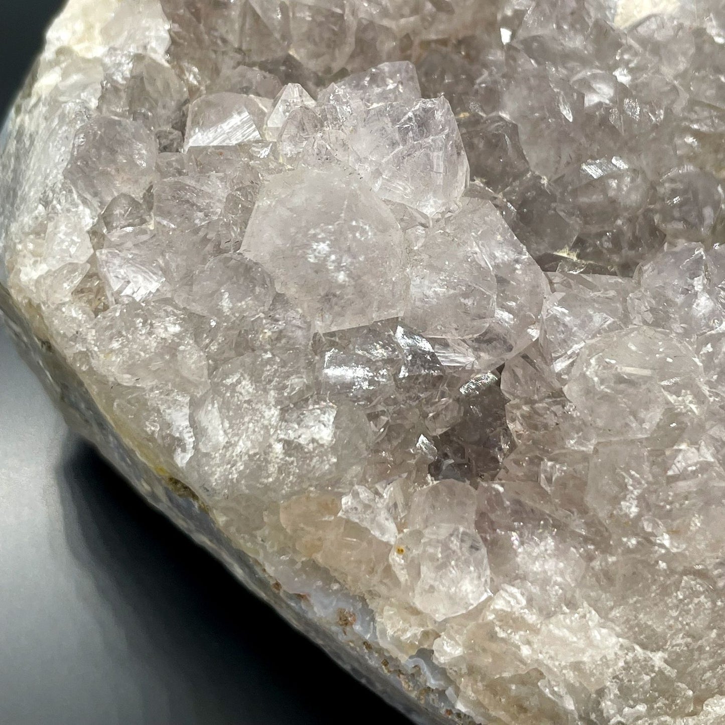 Close-up of crystal formations on a dark background