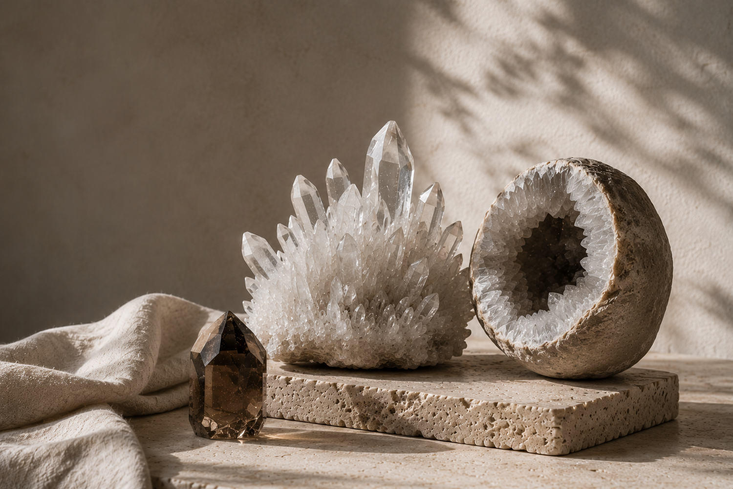 Curated crystal clusters, mineral specimens and natural geodes for timeless interiors