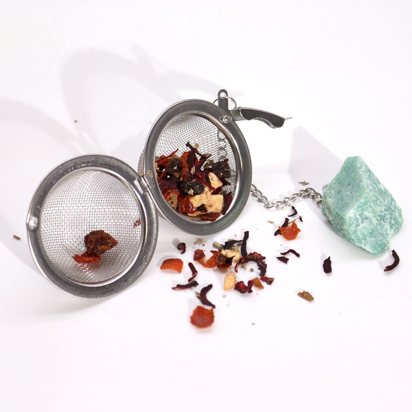 Red Jasper crystal tea strainer with stainless steel mesh for loose leaf tea