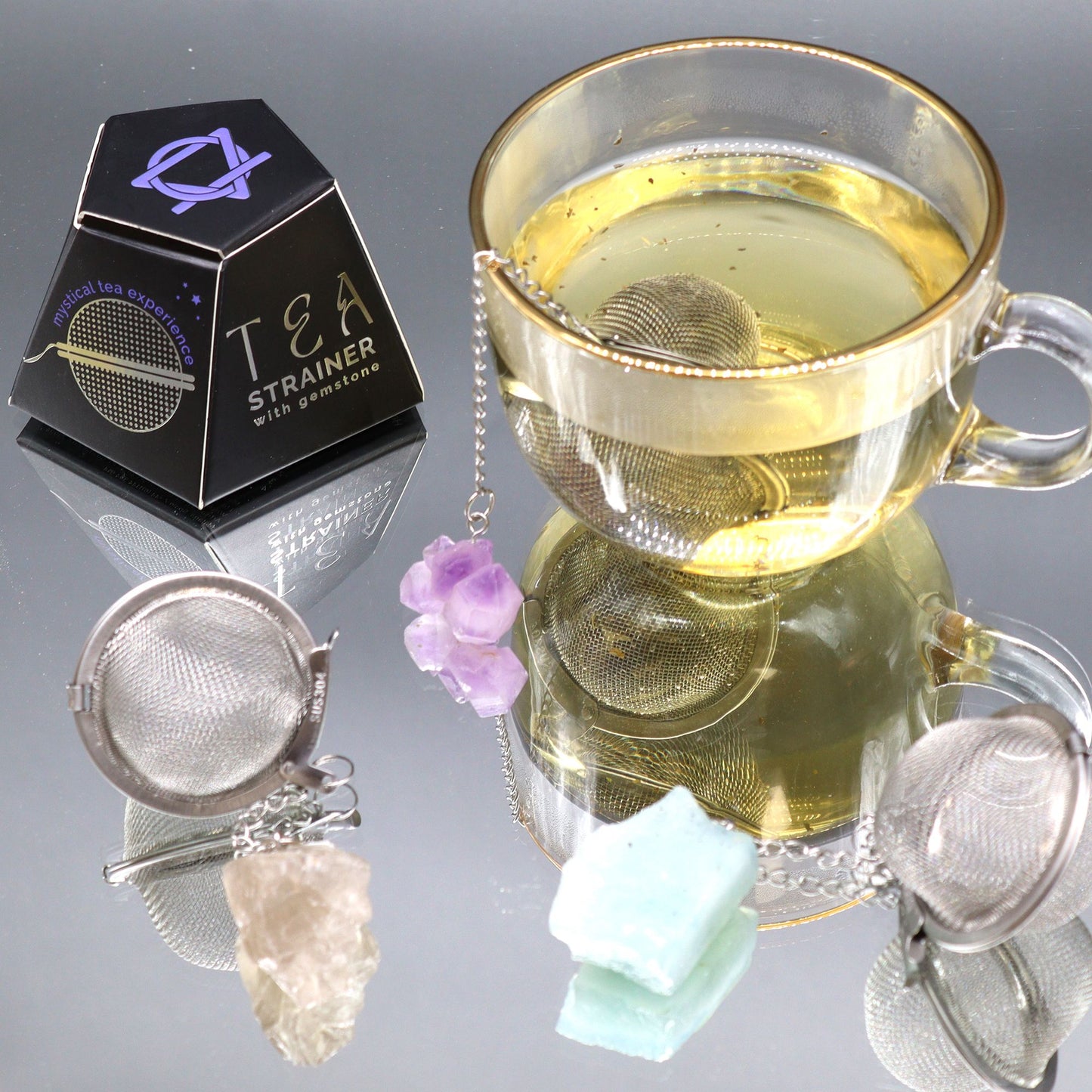 red Jasper crystal tea strainer with stainless steel mesh for loose leaf tea