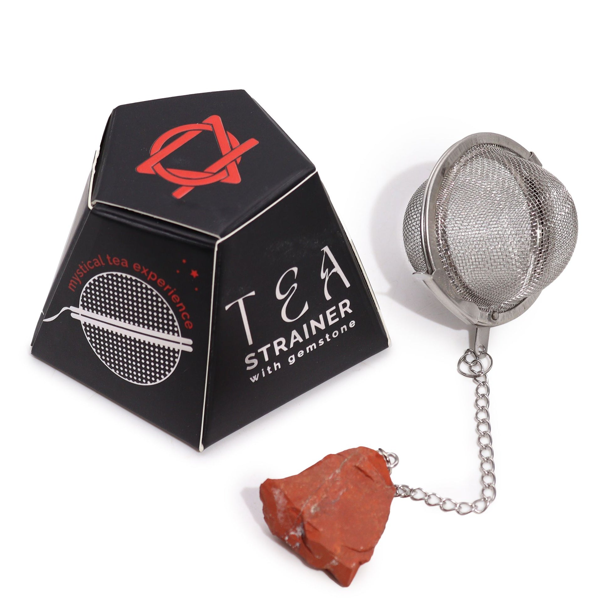 Red Jasper crystal tea strainer with stainless steel mesh for loose leaf tea